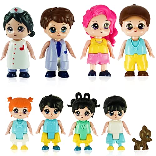 FUNERICA Family Figures Set - Dollhouse People Dolls Featuring Dad, Mom, Sibling Boys, Girls, and Puppy Dog Pet - Little People Toys Play Doll House Accessories – Kids Toy House Play Figure Playsets