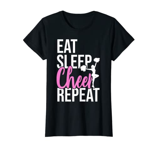 Funny Cute EAT SLEEP CHEER REPEAT T-Shirt Love Girls Gift