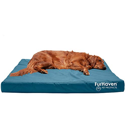 Furhaven XL Cooling Gel Foam Dog Bed Water-Resistant Indoor/Outdoor Logo Print Oxford Polycanvas Mattress w/ Removable Washable Cover - Deep Lagoon, Jumbo (X-Large)