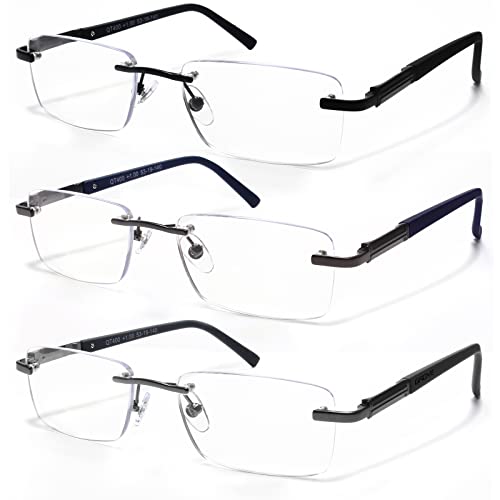 Gaoye 3 Pack Rimless Reading Glasses with 3 Stylish Leather cases for Men Women, Blue Light Blocking Magnifying Readers(2.5X)