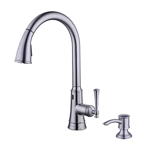 Glacier Bay Hemming Single Handle Touchless Pull Down Sprayer Kitchen Faucet with Soap Dispenser in Stainless Steel