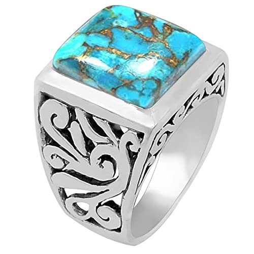 Gorgeous Blue Mohave Copper Turquoise 925 Sterling Silver Men's Ring Size 7, 8, 8.75, 13.5