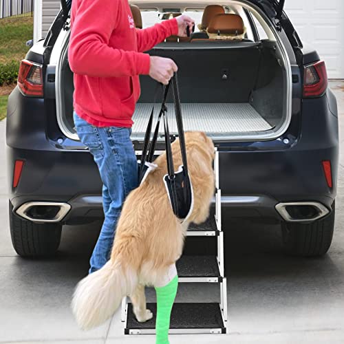 Help Lift Rear for Old Dog, Senior Dogs and Small Dog Easy Get in & Out of SUV, Truck. Package Included LOOBANI Dog Car Ramp and Portable Dog Sling Agility Dog Stairs Hip Support Harness
