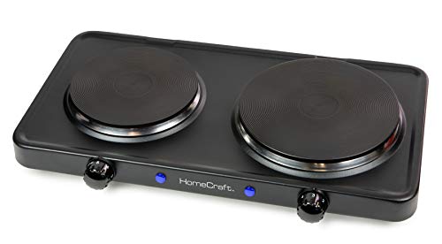 HomeCraft HCDB15BK Portable Countertop Double Burner Hot Plate Electric Cooktop, 1500-Watts, Adjustable Temperature Control