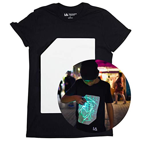 Illuminated Apparel Interactive Glow in The Dark T-Shirt - Fun for Birthday Parties & Festivals (Black/Green Glow, 5-6 Years)