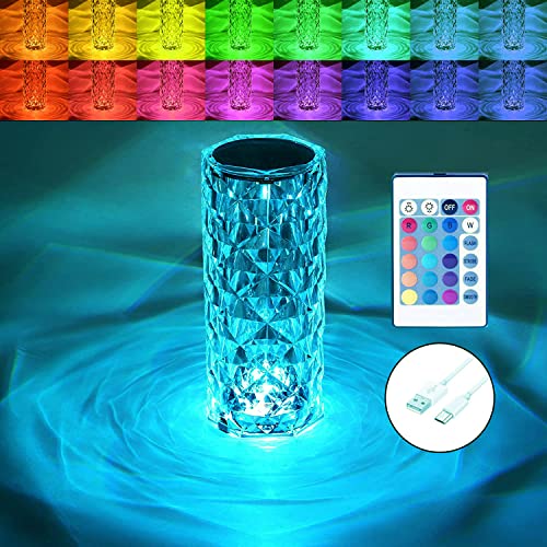 IMQSQIK Crystal Table Lamp,RGB Rose Diamond Touch Lamps ，Color Changing Night Light for Bedroom/Living Room/Party Dinner Decor Creative Lightsy(Remote & Touch