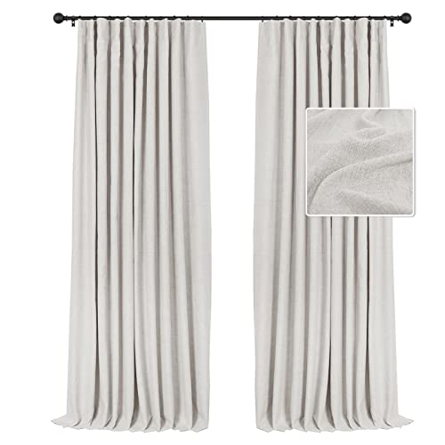 INOVADAY 100% Blackout Curtains 120 Inches Long, Extra Long Curtains 120 Inch Length Linen Textured Thermal Insulated Curtains & Drapes for Bedroom, Living Room - Beige W50”x L120”