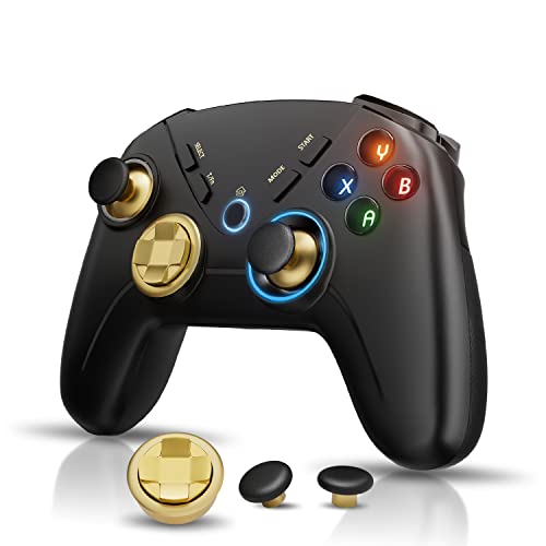 ISAKO Wireless Gaming Controller for Windows/Steam Deck/Mac OS/iPhone/Android/Switch, Dual Shock USB Bluetooth Gamepad Joystick for Apple Arcade MFi Games, with 4 Customized Buttons, LED Backlight