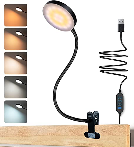 KAiSnova Clip on Lamp for Bed, 10W Clip Lights for Bed 66 LED Clamp on Desk Lamp 5 Color & 10 Brightness Level Reading Lamp for Bed Eye Caring Headboard Bed Lamp for Reading, Working, Studying, Black