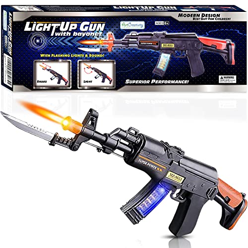 Light Up Toy Machine Gun with Folding Bayonet by ArtCreativity, Cool LED, Sound and Vibration Effect, 16 Inch Pretend Play Military Submachine Pistol, Great Gift for Boys and Girls