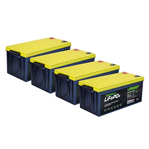 LOSSIGY 12V 300Ah LiFePO4 3840Wh Deep Cycle Lithium Battery, Perfect for Solar System, RV, Trailer, Marine, Built-in 200A BMS, Last for 4000-8000 Cycles(4Packs)