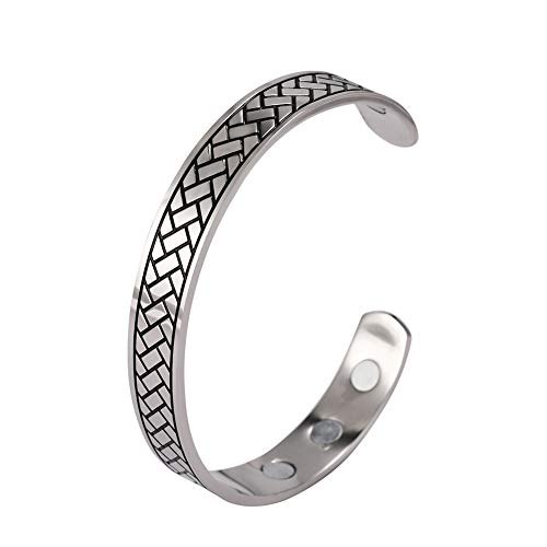 LUSSO Stainless Steel Magnetic Therapy Energy Cuff Bangle Engraving Geometric Pattern Health Care Amulet Bracelets for Women Men