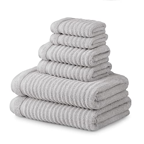 MARTHA STEWART 100% Cotton Bath Towels Set Of 6 Piece, 2 Bath Towels, 2 Hand Towels, 2 Washcloths, Quick Dry Towels, Soft & Absorbent, Bathroom Essentials, Towel Sets For College Dorm, Textured Gray