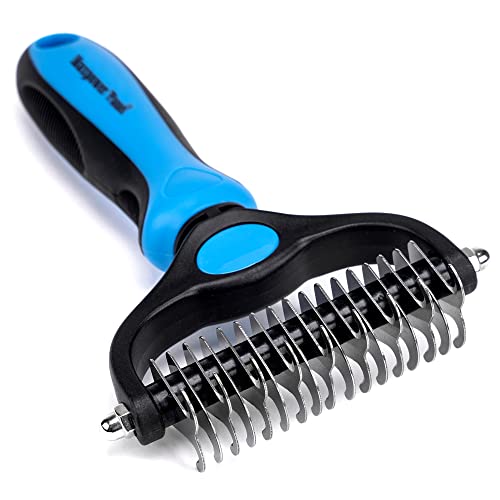 Maxpower Planet Pet Grooming Brush - Double Sided Shedding and Dematting Undercoat Rake Comb for Dogs and Cats,Extra Wide, Blue