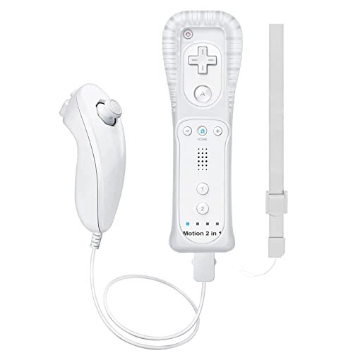 MOLICUI Wii Controller Motion Plus with Nunchuck，Wii Remote Controller Compatible with Nintendo Wii/Wii U with Wrist Strap and Case,White