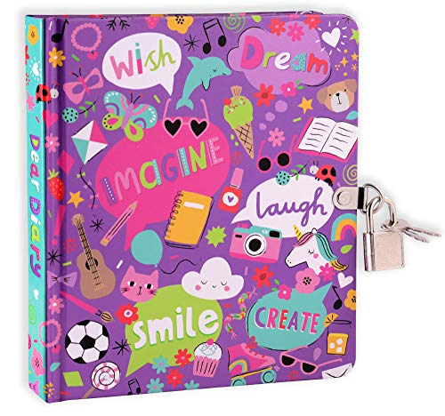 MOLLYBEE KIDS My Favorite Things Lock and Key Diary for Girls, 208 Pages, Measures 6.25 inches by 5.5 inches