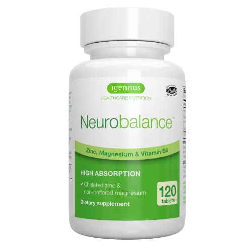 Neurobalance, High Absorption Zinc Magnesium B6 Supplement, Non-GMO Brain, Immune, Sleep & Muscle Recovery, Chelated Zinc Picolinate 24mg, Oxide-Free Magnesium & Vitamin B6, 120 Tablets, by Igennus