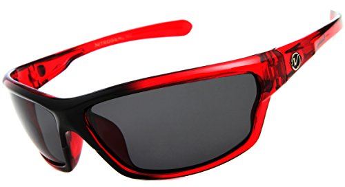 Nitrogen Men's Rectangular Sports Wrap 65mm Polarized Sunglasses, Red, Medium