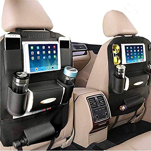 PALMOO Pu Leather Car Seat Back Organizer and iPad mini Holder, Universal Use as Car Backseat Organizer for Kids, Storage Bottles, Tissue Box, Toys (1 Pack, Black)