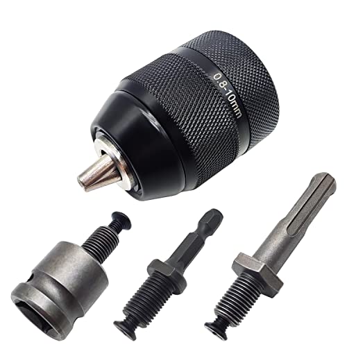 PATUOPRO Keyless Metal Drill Chuck 0.8-10mm 3/8''-24UNF with SDS-Plus Shank 1/4" Hex Shank 1/2'' Impact Wrench Adapter for Impact Driver, Electric Drill, Hammer Drill