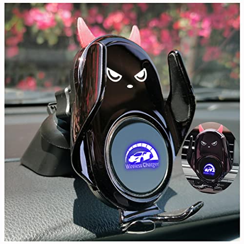 Peanutech Wireless Car Charger Mount Auto Clamping 15W Fast Charging Cute Demon Design for iPhone 14/14Pro/13/ 13Pro/12/12Pro/SE/11/11Pro/XSMax/XS/XR/X,Samsung S22/21/20/ 10/9/8/Note20/10/9 …