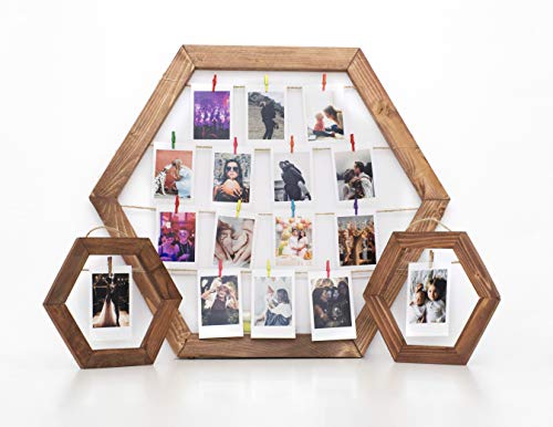 Pixogo Picture Frame Collage for Wall Decor - Hanging Picture Frames with Clips and String Light, Family Multi Picture Frame and 2 Mini Polaroid Frame for Photos, Picture Holder Picture Board Set