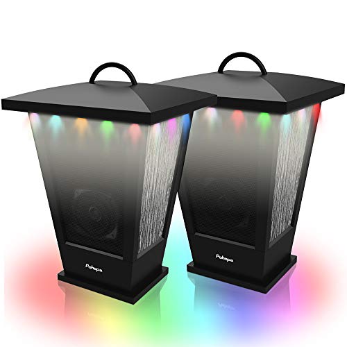 pohopa Bluetooth Speakers Waterproof, 2 Packs True Wireless Stereo Sound 20W Speakers Dual Pairing Lantern Indoor Outdoor Speakers with 20 Piece Sound Responsive LED Color Lights, Richer Bass, Black