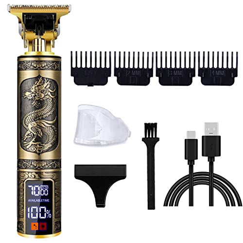 Professional Hair Trimmer for Men,T-Blade Zero Gapped Cordless Hair Trimmer Edger Clipper for Hair Cutting Rechargeable Hair Liners Electric Beard Trimmer Shaver With LED Display (Gold) (gold)