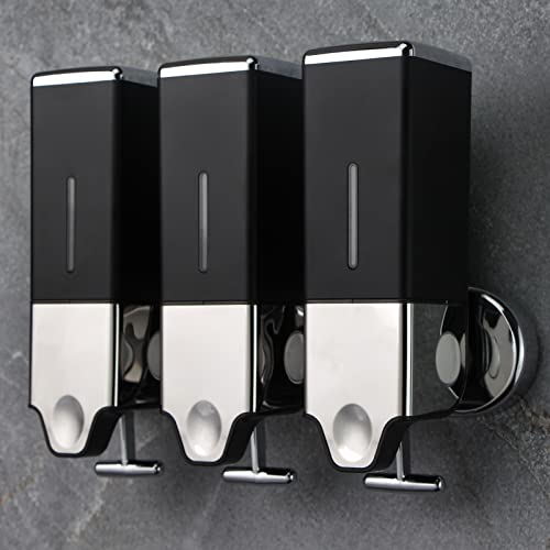 prosfalt 3 x 500ml per Cup Wall Mounted Manual Soap Dispenser for Home, Bath, Kitchen, Hotels, Restaurants. Shower and Lotion Dispenser (Black)