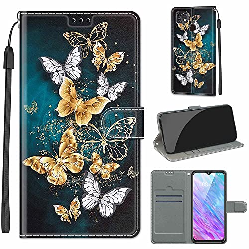 Ranyi for Consumer Cellular ZMax 10 Case, ZTE Z6250 Case, Cute Butterfly Pattern Leather Wallet Case with Credit Card Holder Kickstand Strap Flip Folio Magnetic Wallet Case for ZTE ZMax 10 -Gold