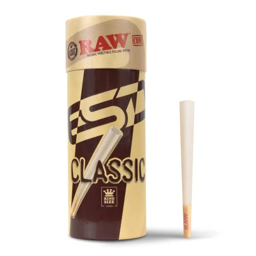 RAW Cones Classic King Size | 50 Pack | Natural Pre Rolled Rolling Paper with Tips & Packing Tubes Included