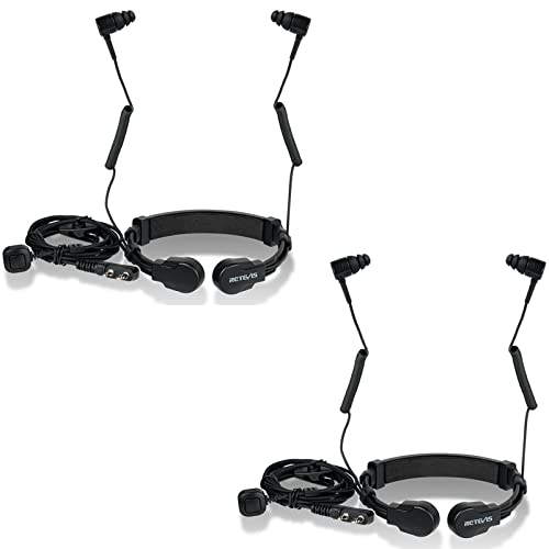 Retevis ETK007 Adjustable Throat Mic Two Way Radio Headset,Compatible RT22 RT21 H-777 RT68 Kenwood Walkie-Talkie,Walkie Talkie Earpiece with Finger PTT,Two Earplugs,for Cycling(2 Pack)