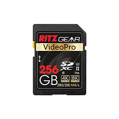 Ritz Gear 256GB High-Speed SDXC UHS-II SD Card, C10, U3, V90, Full-HD & 8K Memory Card for DSLR, Cinema-Quality Video Cameras