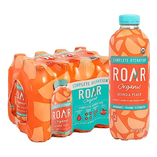 Roar Organic Electrolyte Infusions - USDA Organic - Georgia Peach - with Antioxidants, B Vitamins, Low-Calorie, Low-Sugar, Low-Carb, Coconut Water Infused Beverage 18 Fl Oz (Pack of 12)