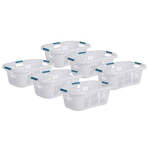 Rubbermaid 2.1-Bushel Small Hip-Hugger Portable Plastic Laundry Basket with Grab-Through Handles, White (6-Pack)