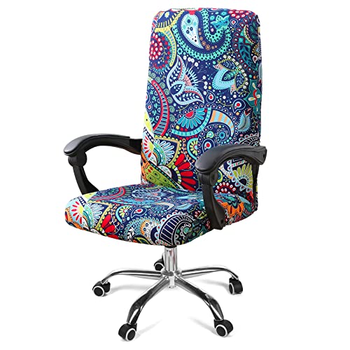 smiry Stretch Printed Computer Office Chair Covers, Soft Fit Universal Desk Rotating Chair Slipcovers, Removable Washable Anti-Dust Spandex Chair Protector Cover with Zipper (Large, Paisley)
