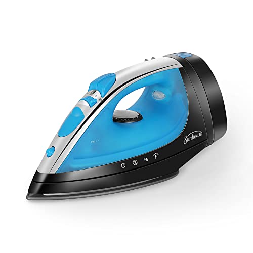 Sunbeam 1400W Steammaster Steam Iron with Shot of Steam Feature and Retractable Cord,Black/Blue,Mediumz, 11.13 x 4.59 x 5.87 inches