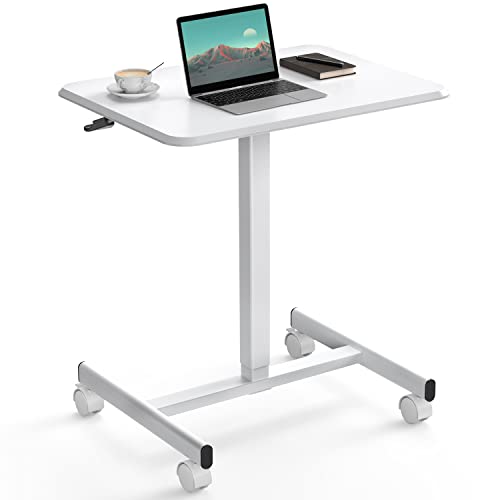 Sweetcrispy Small Mobile Rolling Standing Desk - Overbed Table, Teacher Podium with Wheels, Adjustable Work Table, Rolling Desk Laptop Computer Cart for Home, Office, Classroom