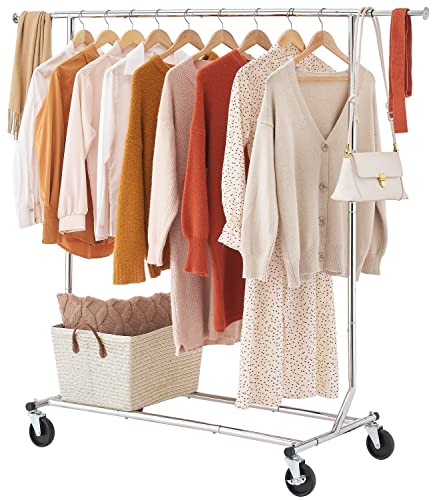 Tajsoon Heavy Duty Foldable Clothes Rack,Collapsible Garment Rack,Commercial Clothes Organizer With Wheels,Bottom Storage Display Shelf,Rolling Clothes Rack for Hanging Clothe,Portable Clothes Hanger