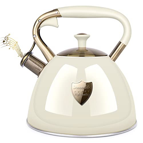 Tea Kettle Stove Top 3.17Quart Modern Whistling Tea Kettle-Surgical 5 Layer Stainless Steel Teakettle Teapot with Cool Touch Ergonomic Handle Teapot - Pot For Stove Top (copper handle)