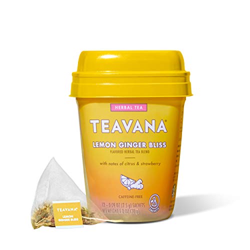 Teavana Lemon Ginger Bliss, Herbal Tea With Citrus & Strawberry, Caffeine Free, 12 counts ( Pack Of 4 )