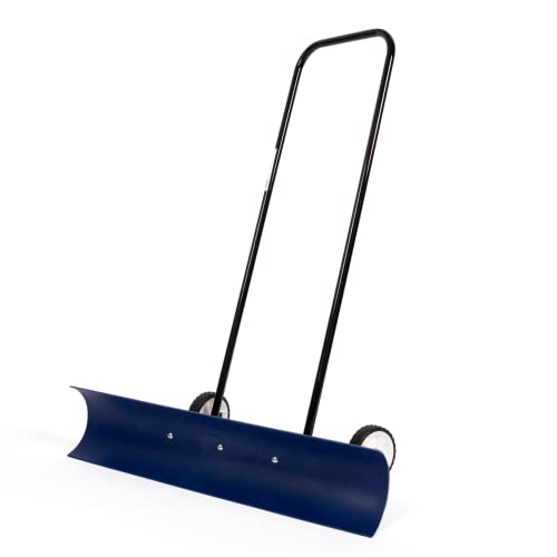The Snowcaster 36 Inch Wheeled Snow Pusher & Barn Shovel 30SNC | Bi-Directional, Durable 36” X 7.75” Polypropylene Blade | Snow Removal - Driveway, Sidewalks | Commercial & Residential - Blue
