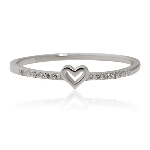 Tiny Heart Ring for Women Thin Stacking Dainty Gold Ring Cute Stackable Minimalist Ring Sterling Silver Size 3-11 (Silver, 8.5)