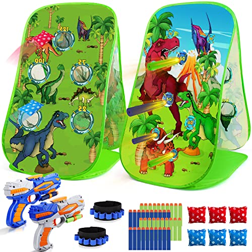 TOY Life Dinosaur Outdoor Toys for Kids 3 4 5 8, Nerf Guns Toddler Outdoor Toy for Boys, Outdoor Dinosaur Shooting Games for Kids, Kids Cornhole Bean Bag Toss Game Set, Outside Toys for Kids Games