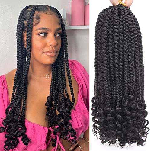 Unionbeauty 16 Inch Messy Goddess Box Braids with Curly Ends 6 Packs Jumbo Knotless Box Braids Crochet Hair Bohemian Hippie Braids Synthetic Braiding Hair Extension Crochet Hair for Black Woman 1B#