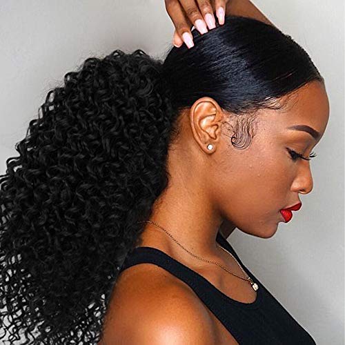 Vigorous Curly Ponytail Extension for Women Drawstring Ponytail Curly for African Women Short Afro Kinky Ponytail Extension.(1B)