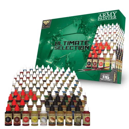 Wargames Delivered Ultimate Miniature Paint Kit - The Army Painter Paint Set - Miniature Figure Painting - Model Acrylic Paint set 116 Spill Proof Paints, 4 Hobby Brushes, Mixing Balls, and 4 Bottles