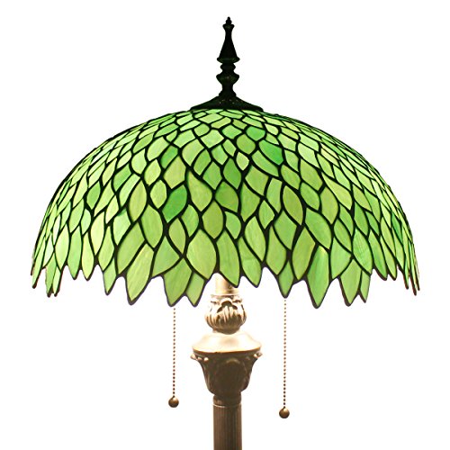 WERFACTORY Tiffany Floor Lamp Green Wisteria Stained Glass Standing Reading Light 16X16X64 Inches Antique Style Pole Corner Lamp Decor Bedroom Living Room Home Office S523 Series