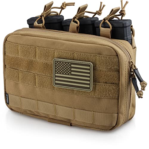 WYNEX Tactical Mag Admin Pouch, Molle Utility Tool Pouch Medical EMT Organizer with Triple Stacker Magazine Holder for M4 M16 Patch Included