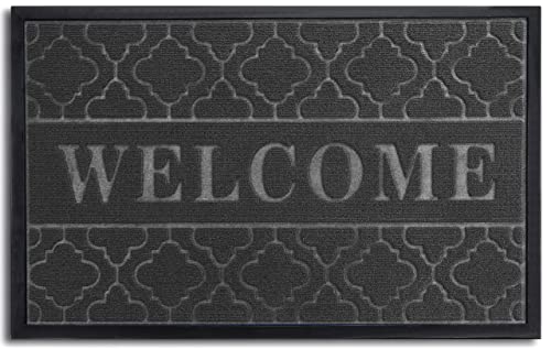 Yimobra Welcome Door Mat, Heavy Duty Durable Front Door Mat for Home Entrance, Garage and Garden Outside Entryway Floor Mat, Non Slip, Fade Resistant, Easy Clean, 29.5 x 17 Inch, Dark Gray